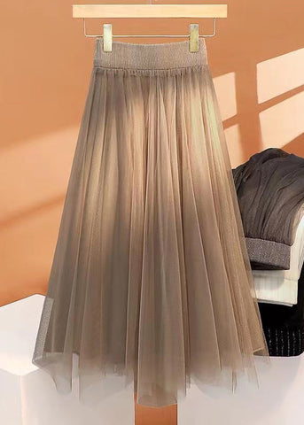 Women Khaki High Waist Wrinkled Asymmetrical Tulle Skirt Spring TT1011 shopify