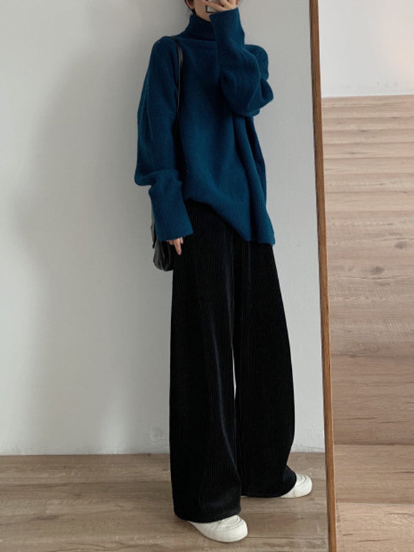 Casual Red High Neck Split Hem Long Sleeve Sweater AN1056 Genistyle Shop