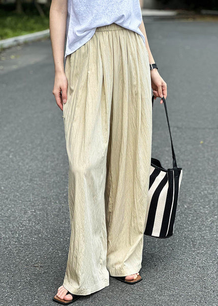 Apricot Solid Thin Cotton Summer Pants Elastic Waist AF1076 HS-LPTS240914