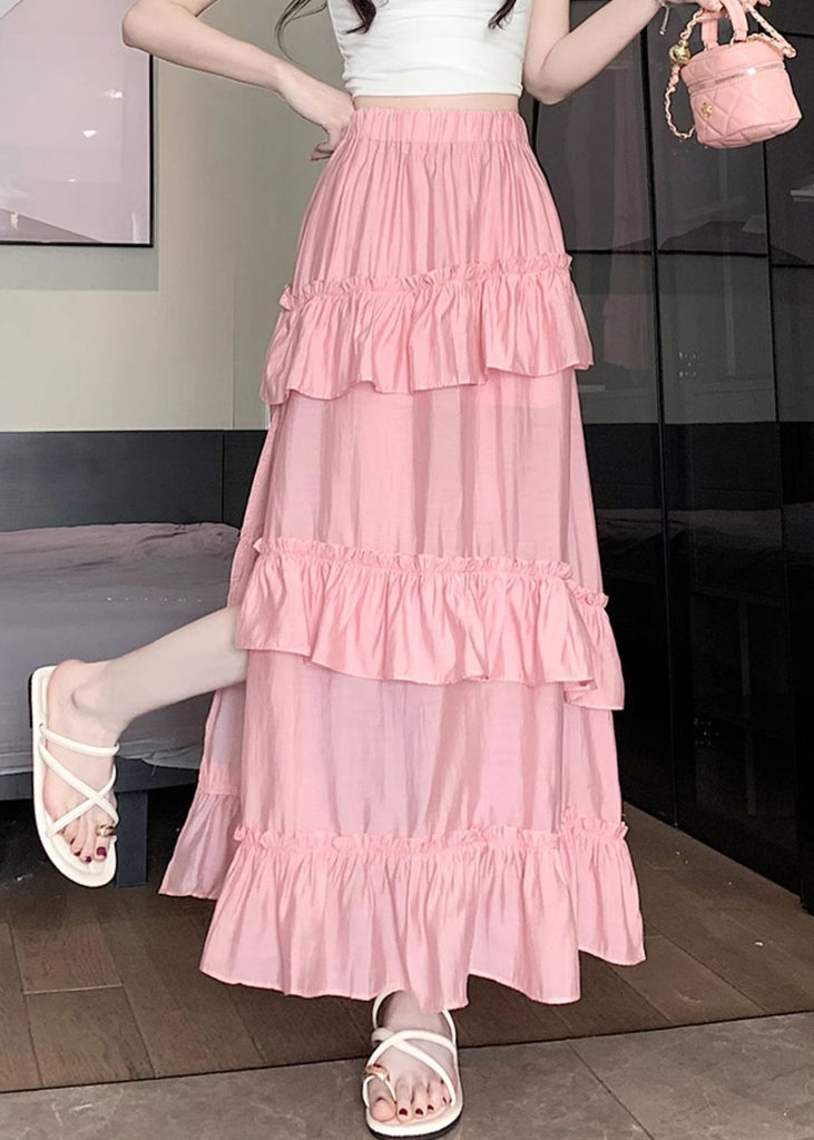 Pink Side Open Cotton Skirts Elastic Waist Summer NN025 shopify