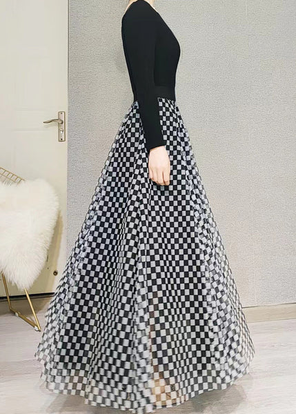 Italian Black Plaid High Waist Exra Large Hem Tulle Skirt Spring TT1009 shopify