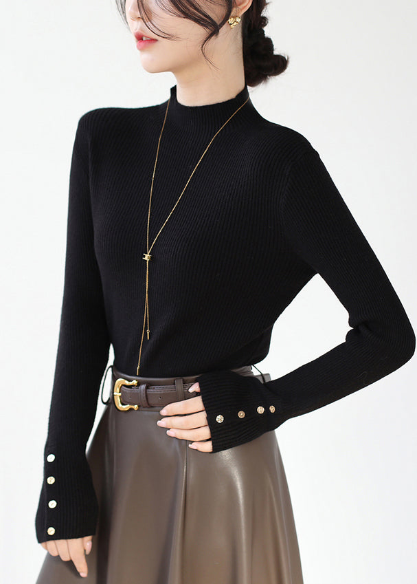 Black Slim Fit Patchwork Knit Sweaters Hign Neck Winter RV025 ABC1