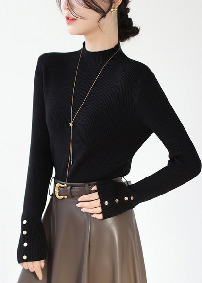 Black Slim Fit Patchwork Knit Sweaters Hign Neck Winter RV025 ABC1