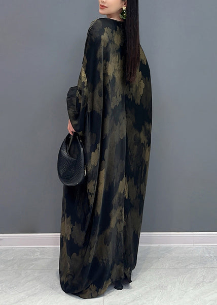 Plus Size Black V Neck Print Holiday Maxi Dress Long Sleeve AO1068 JDML-FDL240909