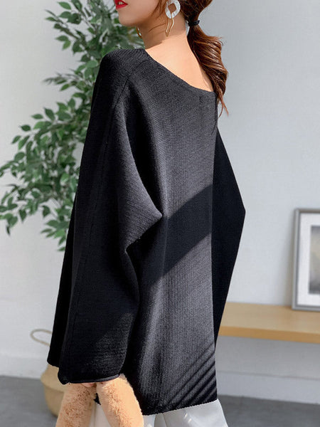 Loose Burgundy Round-Neck Long Sleeve Knit Top AN1071 Genistyle Shop