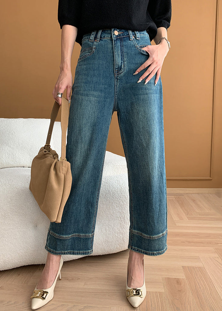 Modern Blue Pockets High Waist Denim Crop Pants Fall AF1018 HS-CPTS240914