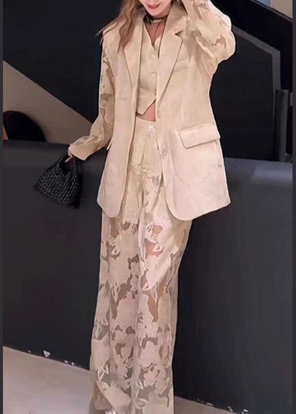 Piece Pants Light Hollow Suit Luxury White Three Vest Set Lace FashionChic