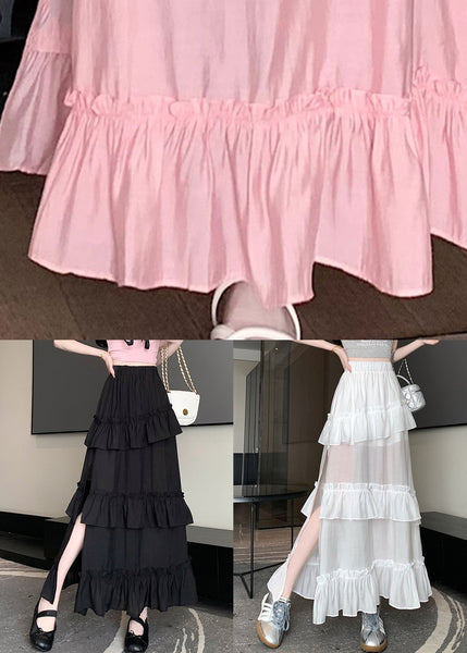 Women White Solid Side Open Cotton Summer Skirts NN013 shopify