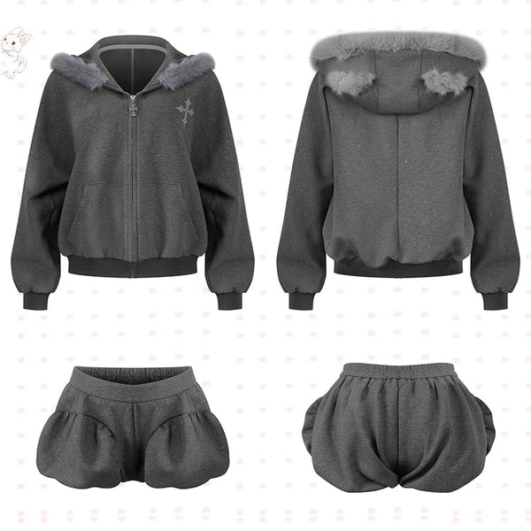 Waistband Design Elastic with Gray/White Shorts Partial FashionChic