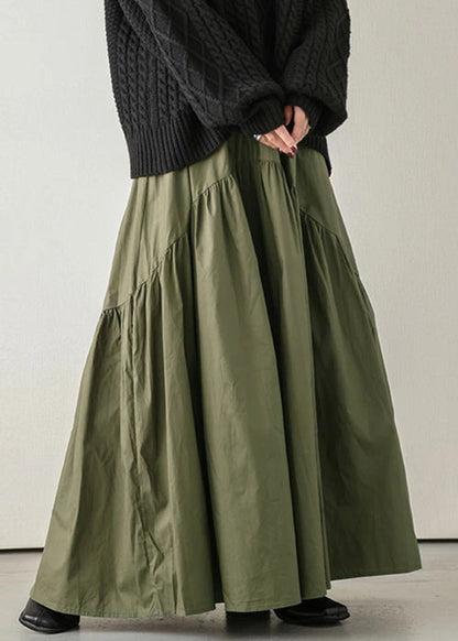 Army Elastic Green Skirt Spring Waist Cotton Loose Wrinkled FashionChic