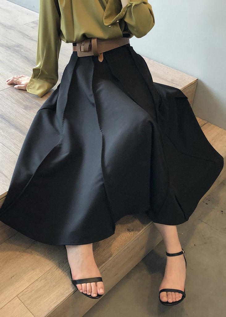 Black Cotton Skirt Exra Large Hem Wrinkled High Waist Fall WD015 HS-SKTS241103