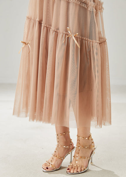 Beautiful Khaki Bow Ruffled Tulle Skirts Summer AZ1015 shopify