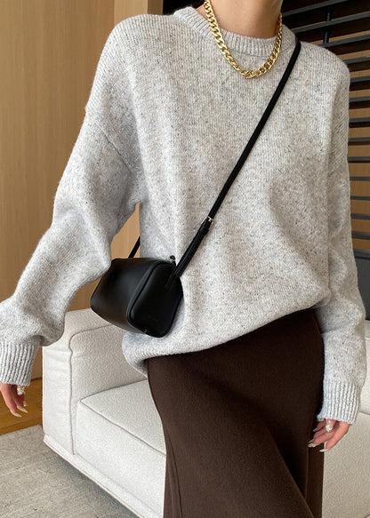 Light Grey Cozy Knit Sweaters O Neck Long Sleeve AF1055 HS-NTP240914