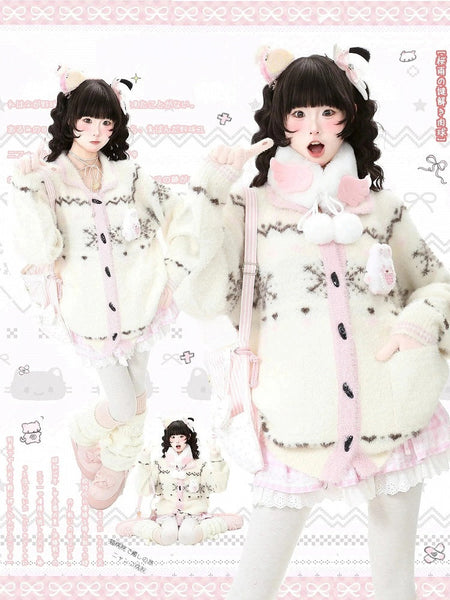 Practical with Daily Cardigan Pockets Kawaii Pink/Red FashionChic