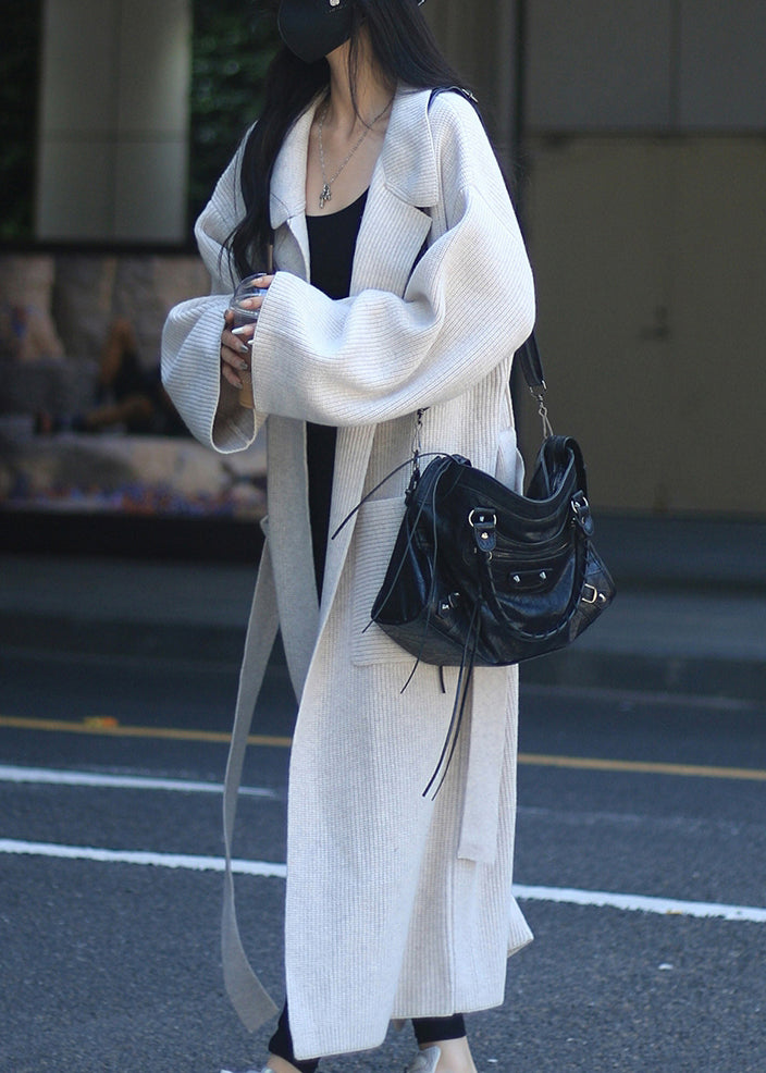 Style Beige Peter Pan Collar Tie Waist Knit Loose Cardigans Winter RV035 ABC