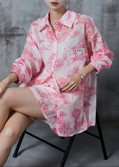 Simple Pink Oversized Print Chiffon Two Pieces Set Summer PZGY-TPIEC240826