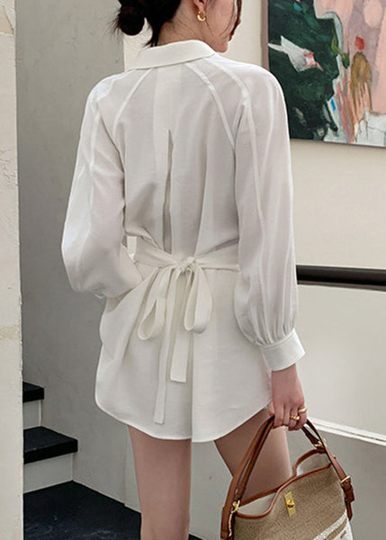 Art White Button Pockets Cotton Two Pieces Set Long Sleeve EE042 shopify