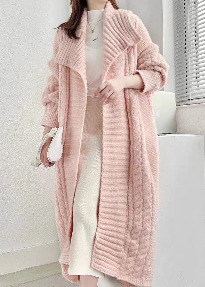 Loose Pink Pockets Hollow Out Wool Loose Cardigan Winter QC010 shopify