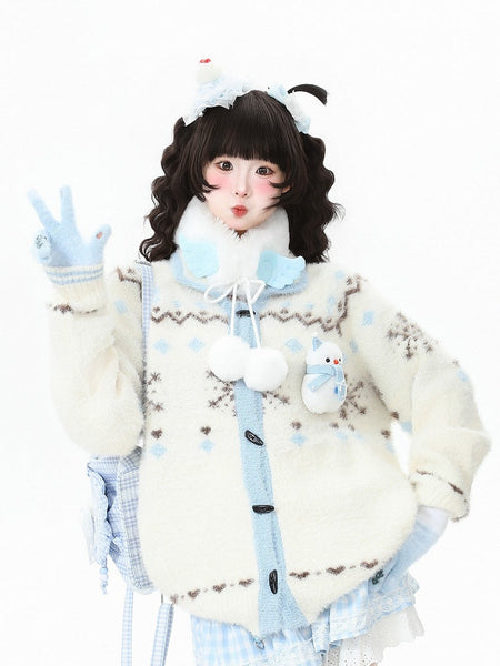 Snow White Christmas Pattern Cardigan Blue with FashionChic