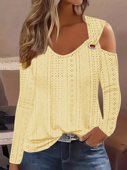 All-Season Chic Off-the-Shoulder Top: Solid Color, Stretch Comfort, Durable & Easy-Care Casual Wear Furdela