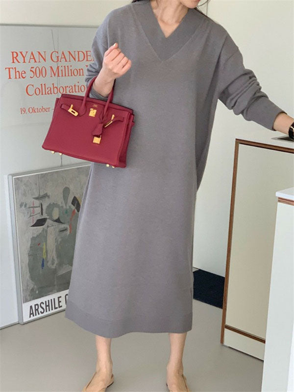 Urban Apricot V-Neck Long Sleeve Knit Dress AN1075 Genistyle Shop