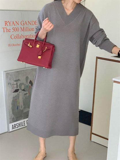 Urban Apricot V-Neck Long Sleeve Knit Dress AN1075 Genistyle Shop