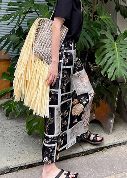 Chic Black Print Side Open High Waist Skirt Summer QP051 OL-SKTS241001