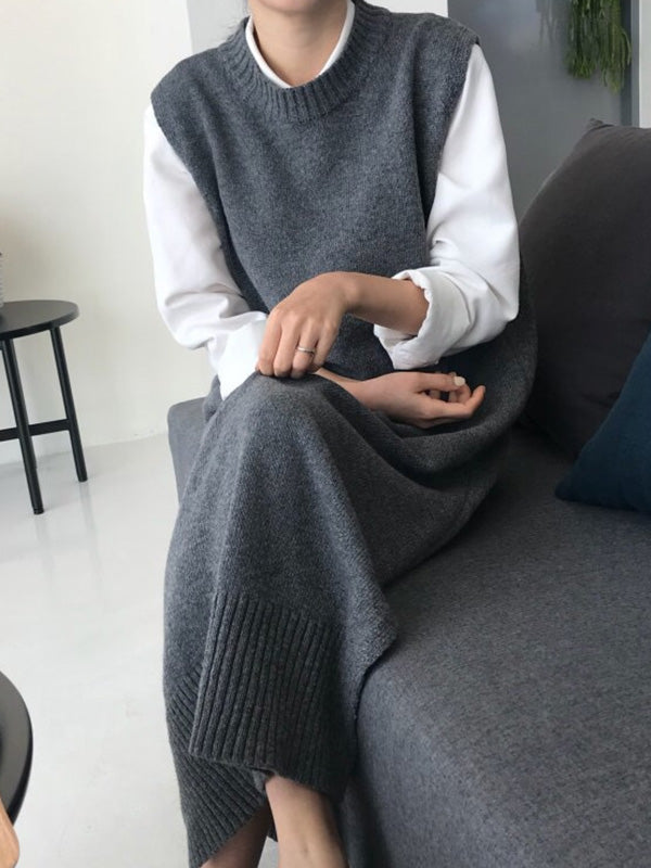 Urban Black Round-Neck Sleeveless Knit Dress QX017 shopify