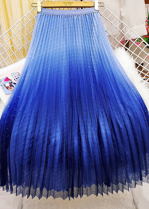 Women Blue Elastic Waist Sequins Gradient Color Tulle Pleated Skirt Spring AJ1003 shopify