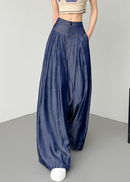 French Navy Pockets High Waist Denim Pants Summer NN007 shopify