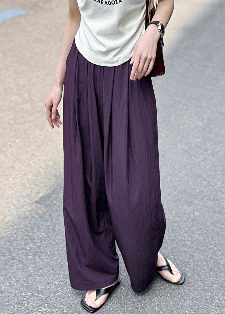 Women Purple Pockets Elastic Waist Cotton Pants Summer AF1074 HS-LPTS240914