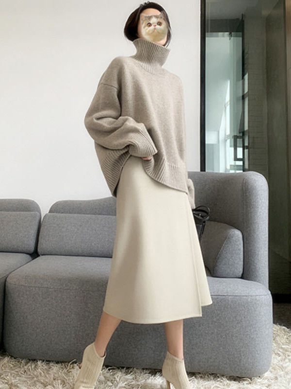 Casual Grey High-Neck Long Sleeve Sweater QX016 shopify