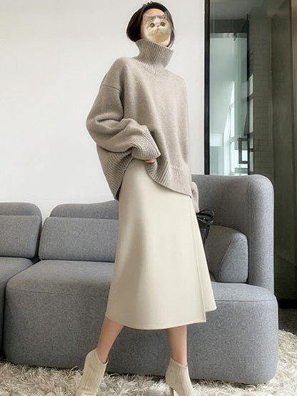 Casual Grey High-Neck Long Sleeve Sweater QX016 shopify