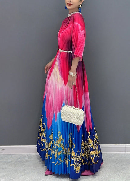 Chic Red Blue Patchwork Print Sashes Maxi Dresses Half Sleeve AO1041 JDML-SDLSS240909