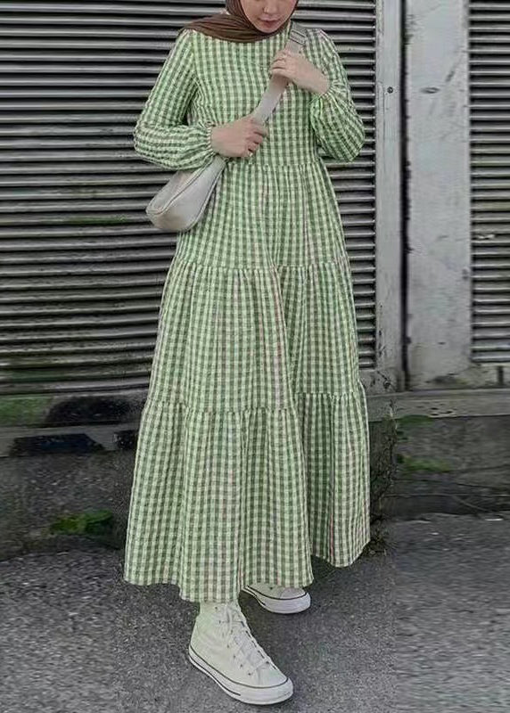 Cotton Dresses Simple Plaid Spring Maxi Green FashionChic