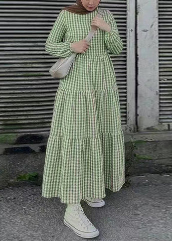 Cotton Dresses Simple Plaid Spring Maxi Green FashionChic