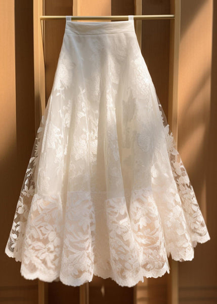 Floral Beige Solid High Waist Lace Skirts Summer QP055 OL-SKTS241001