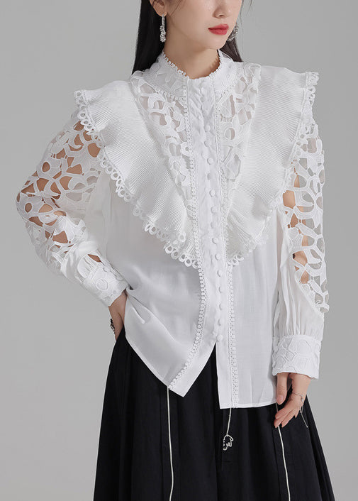 White Cotton Out Hollow Stylish Shirts Button Spring FashionChic