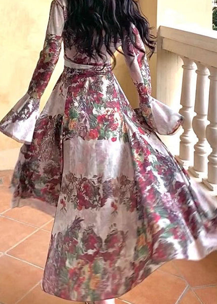 French V Neck Printed Tie Waist Cotton Dress Flare Sleeve TT1039 shopify
