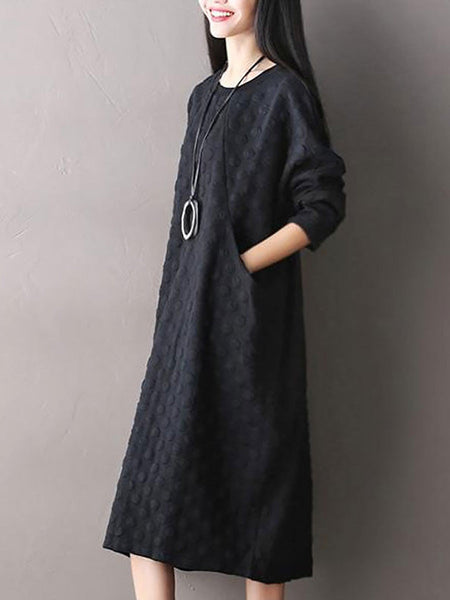 Plus Size Polka Dot Stretch Cotton Long Sleeve Dress AV1044 Genistyle Shop