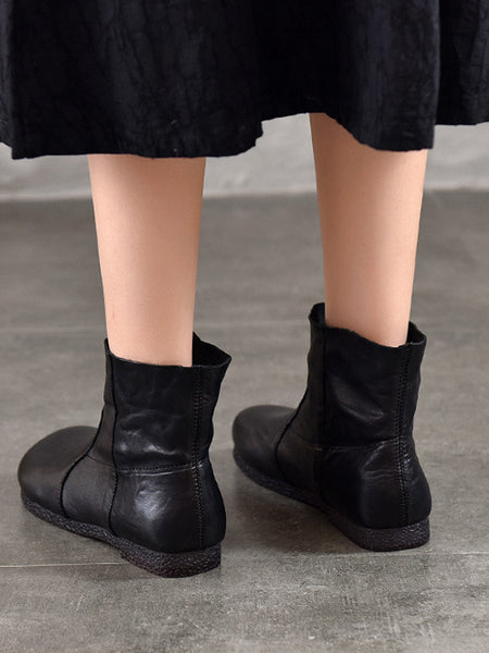 Autumn Women Soft Boots Leather Heel Low Genuine FashionChic