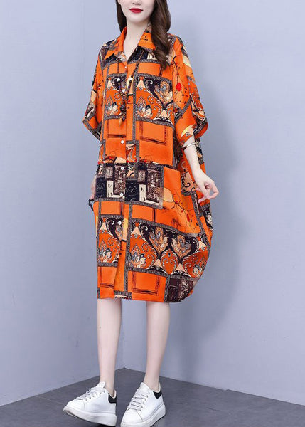 Orange Pockets Cotton Blouses Dress Peter Pan Collar Summer NN026 shopify