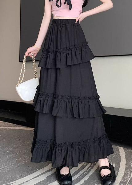 New Black Ruffled Elastic Waist Cotton Skirt Summer NN015 shopify