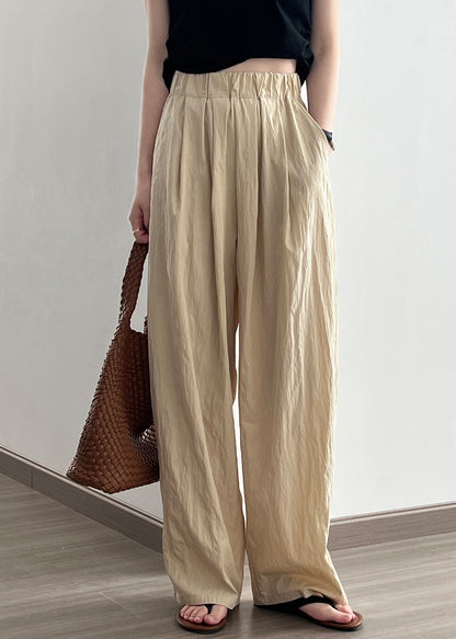 Women Khaki High Waist Wrinkled Cotton Wide Leg Pants Fall AF104 HS-LPTS240914