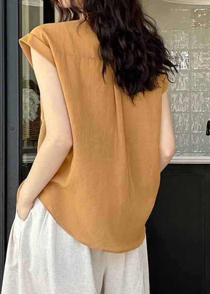 Elegant Orange Peter Pan Collar Button Silk Cotton Shirt Summer AF1024 HS-STP240914