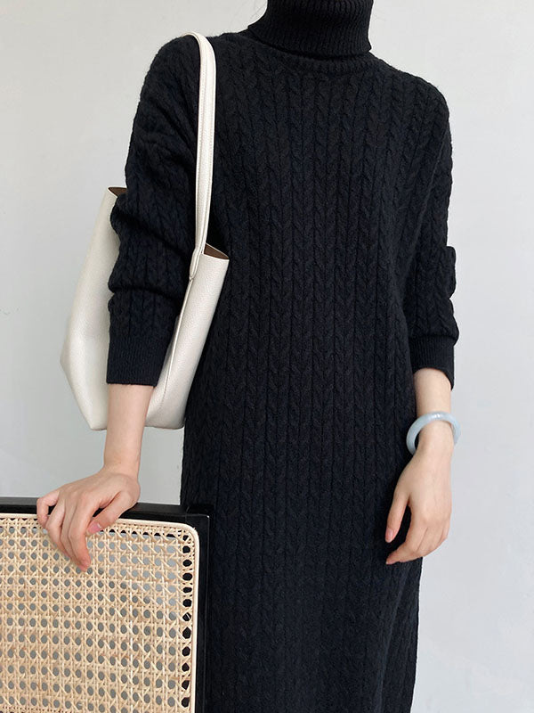 Casual Grey High-Neck Long Sleeve Twist Knit Dress AN1053 Genistyle Shop