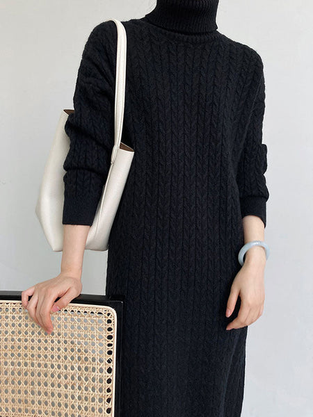 Casual Grey High-Neck Long Sleeve Twist Knit Dress AN1053 Genistyle Shop