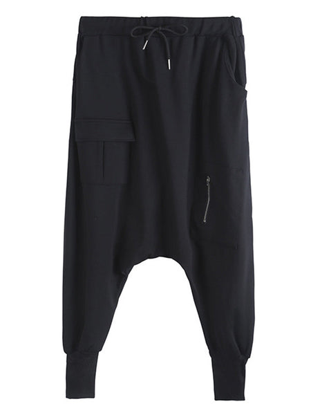 Simple Black Elasticity Waist Pockets Harem Pants WS012 shopify