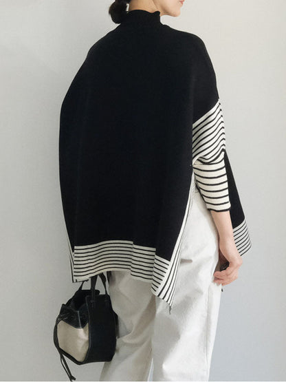 Design Loose High Neck Split-Side Striped Batwing Sleeve Sweater QX010 shopify