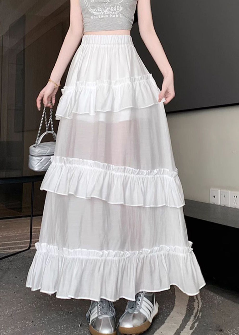 Women White Solid Side Open Cotton Summer Skirts NN013 shopify